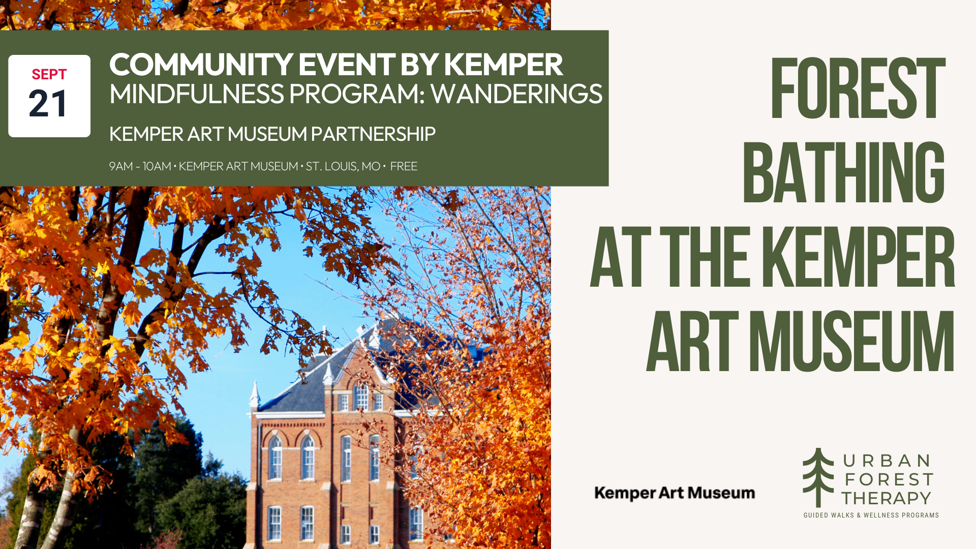 Art and Atmosphere forest bathing experience at the Kemper Art Museum, blending sensory awareness outdoors with reflection before viewing the gallery exhibition.